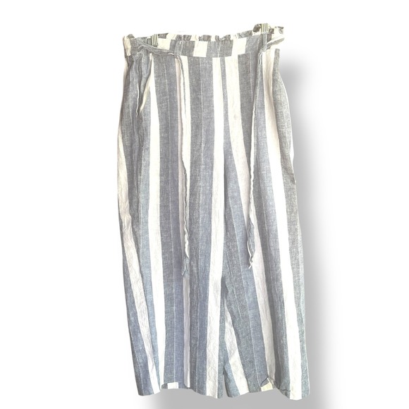 Lauren Conrad Striped Linen Blend Wide Leg Cropped Pants Drawstring Waist L - Picture 1 of 6
